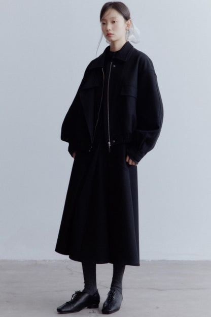 Elegant Black Wool Pleated Skirt