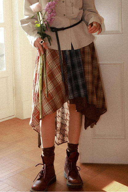 Elastic Plaid Patchwork Skirt