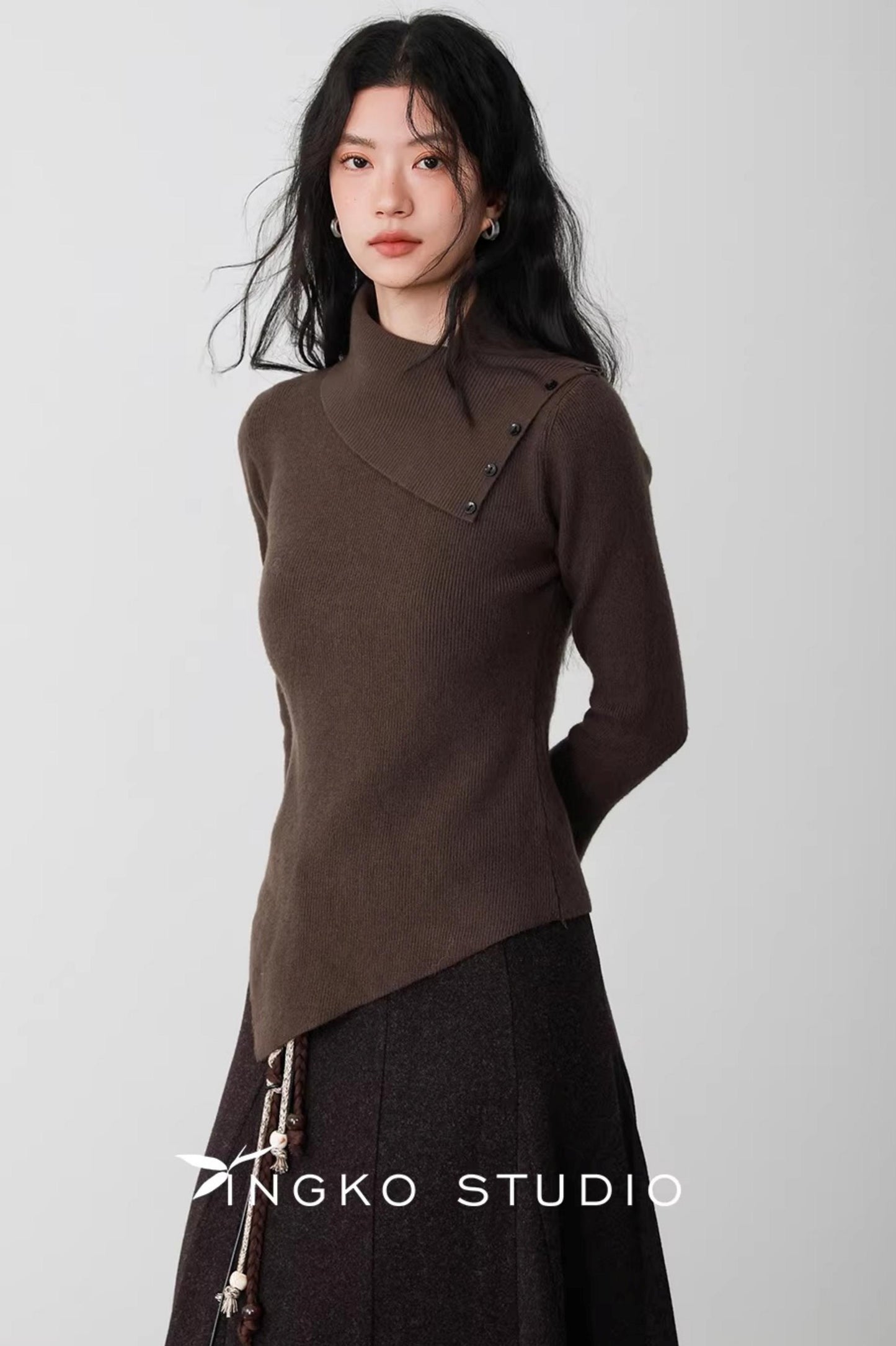 Hollow Slanted Collar Sweater