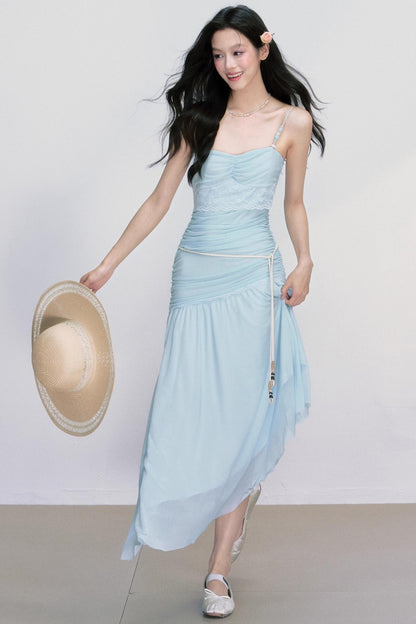 Sea Foam Blue Beaded Slip Dress