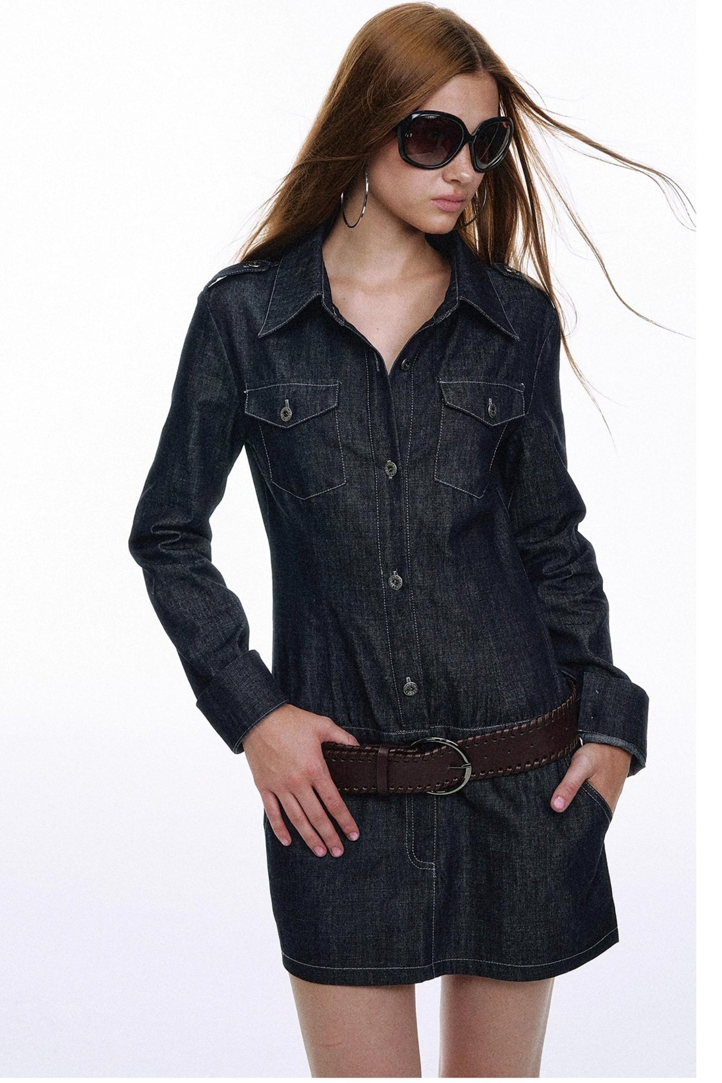 Vintage Denim Shirt Dress With Belt Set-Up