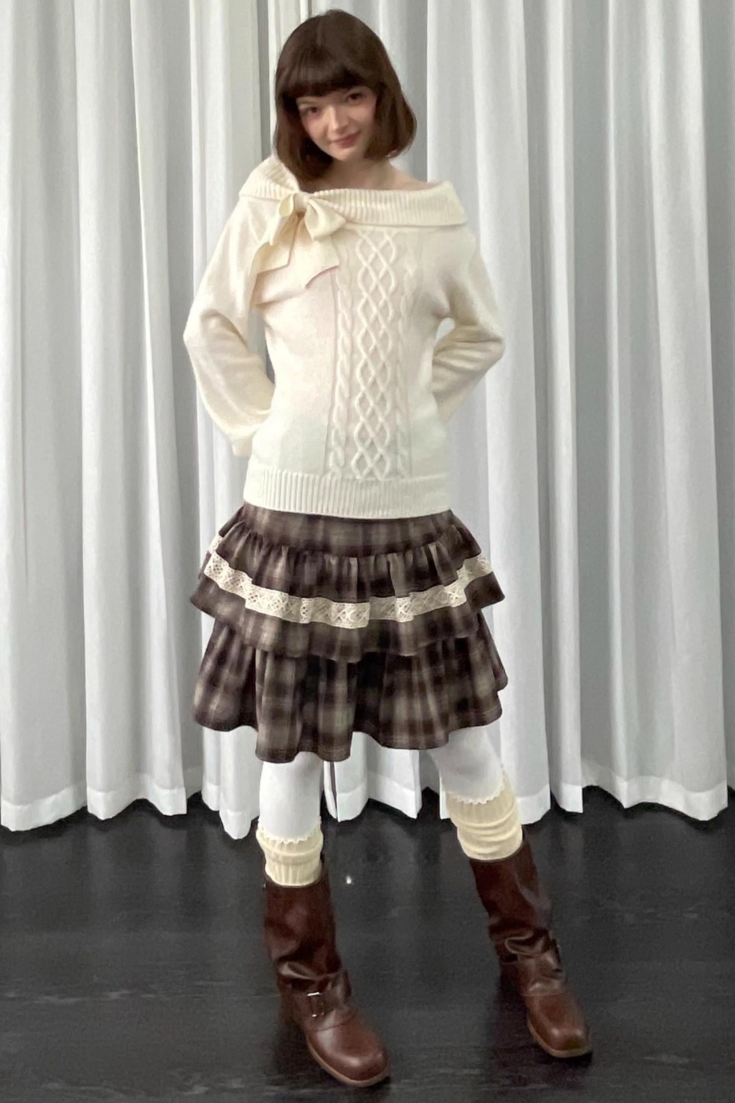 Coffee Plaid Patchwork Puffy Skirt