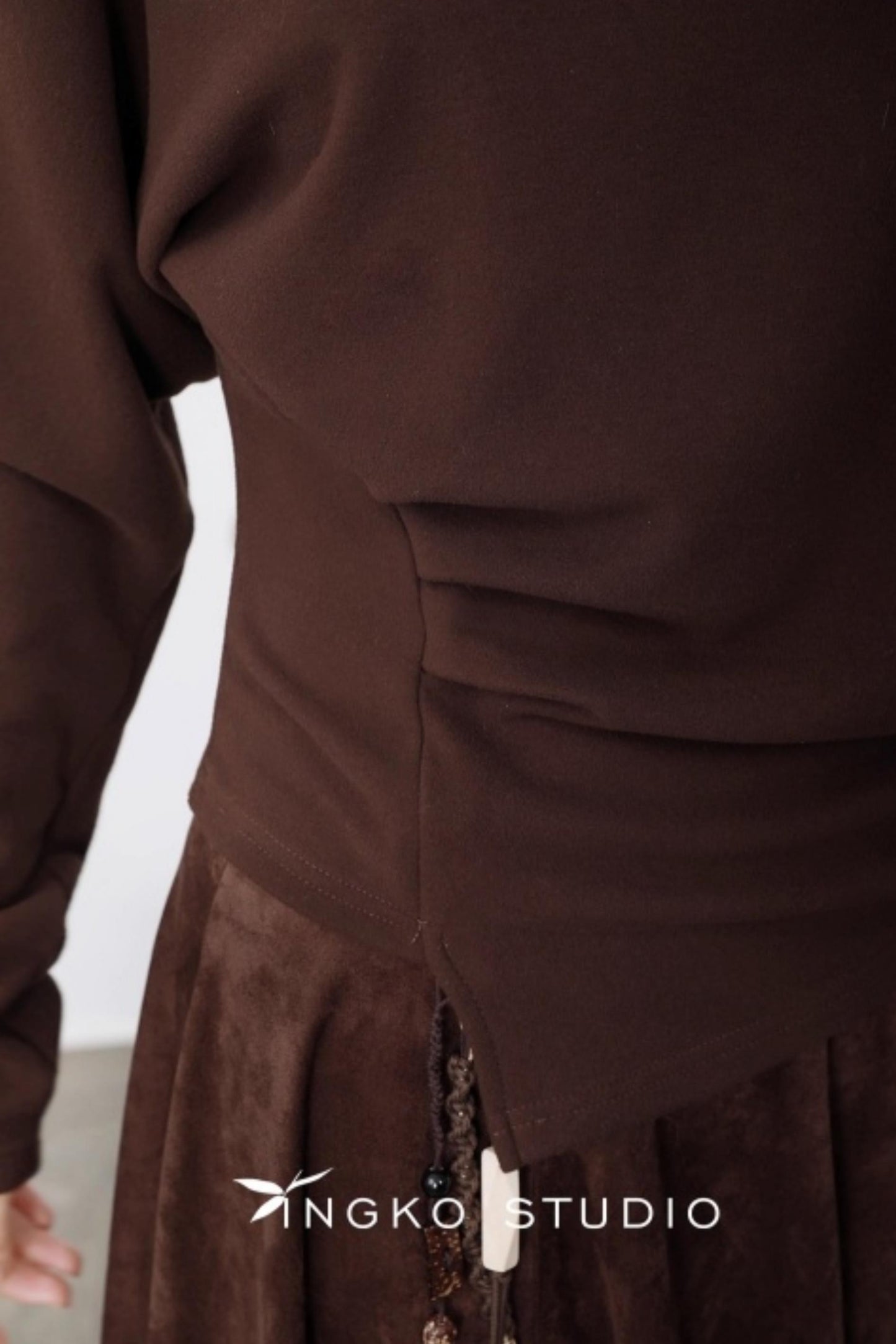 Chestnut Brown Velvet Pleated Top