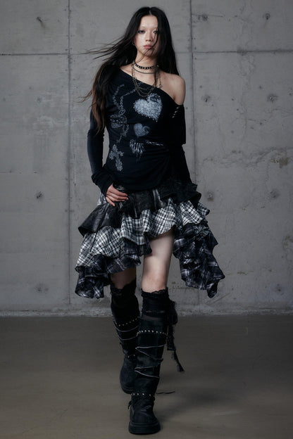 Puff Sleeve Punk Print Shirt