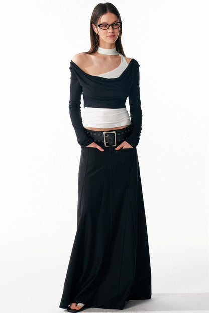 Vintage Black Low Waist A-Line Skirt