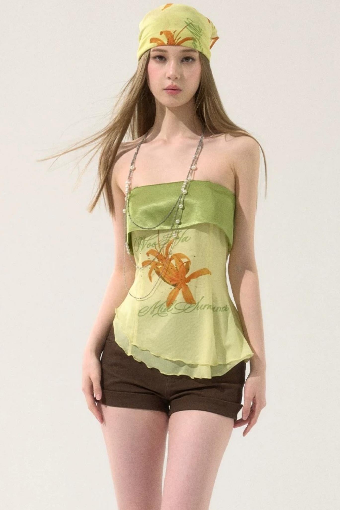 Irregular Hem Printed Tube Top