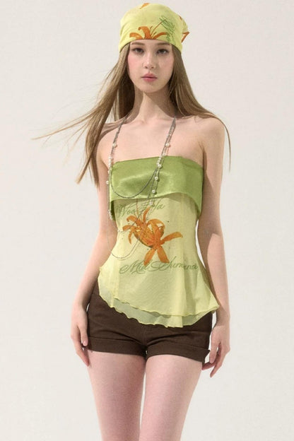 Irregular Hem Printed Tube Top
