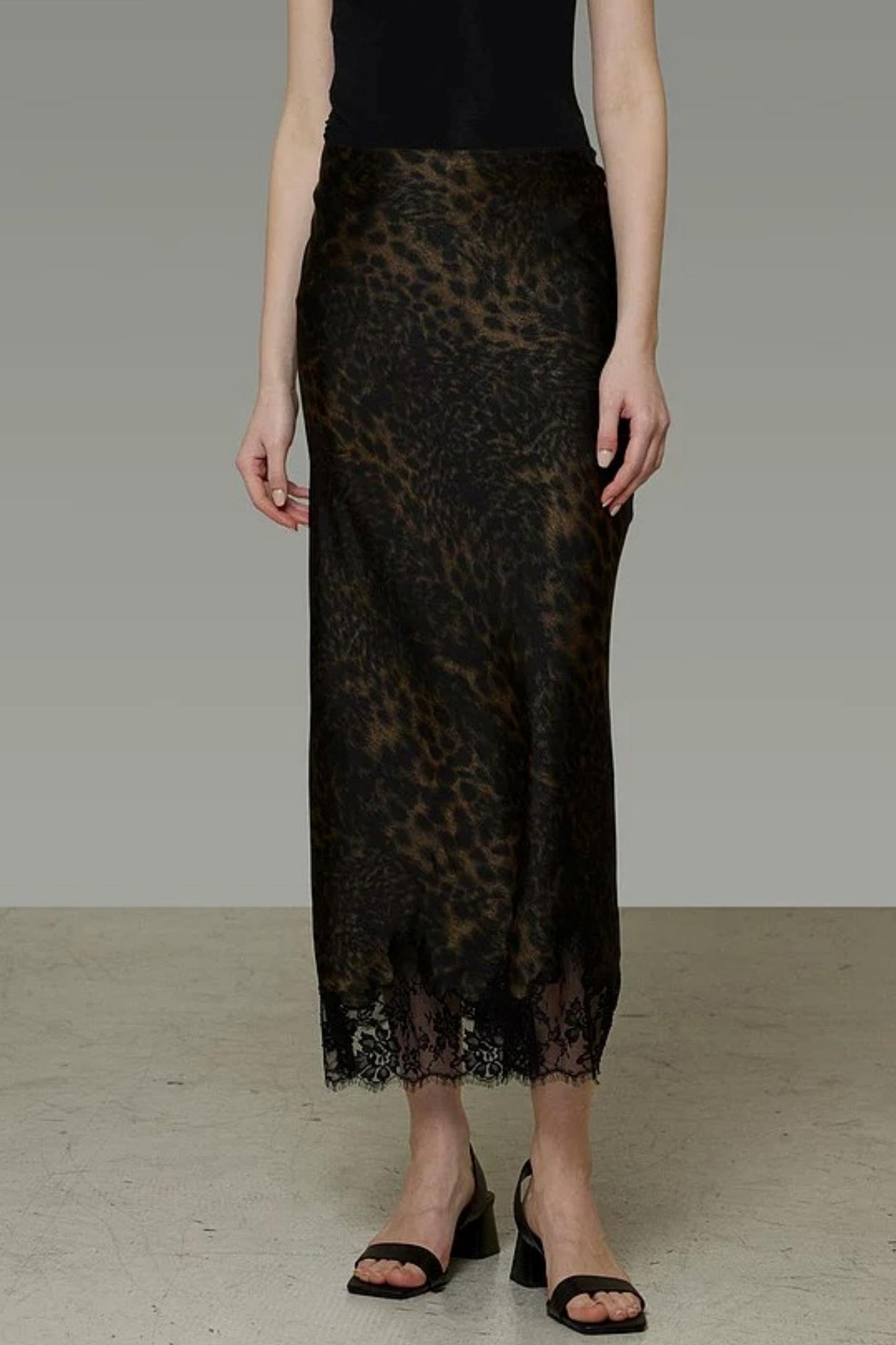 Leopard Lace Hem Skirt