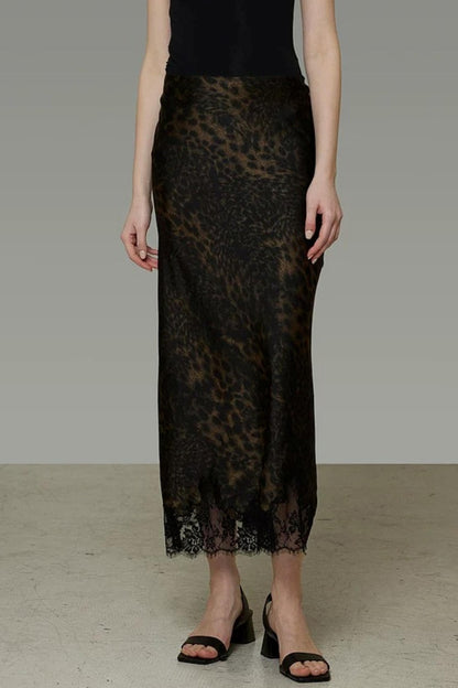 Leopard Lace Hem Skirt