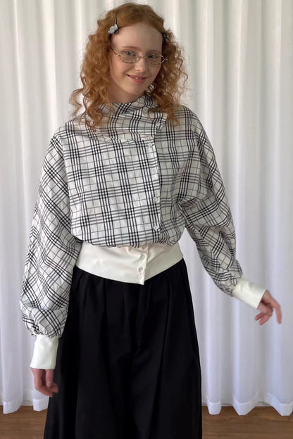 Checkered Pleated Collar Shirt