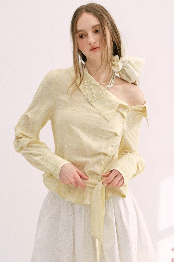 Creamy Yellow Striped Ruffled Top
