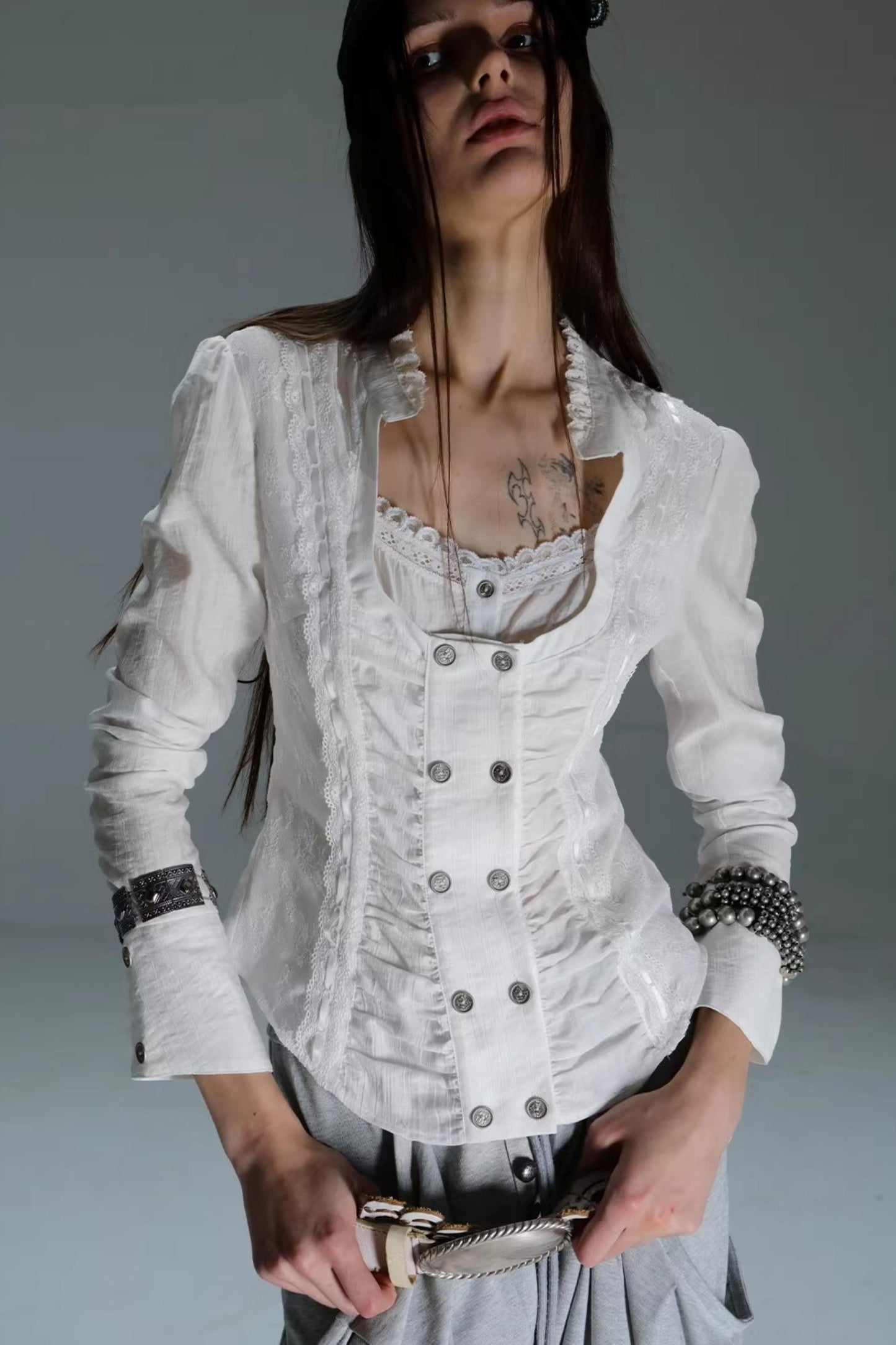 Retro Lace Splicing Shirt