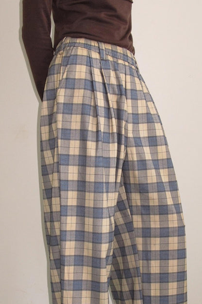 British Plaid Loose Trousers