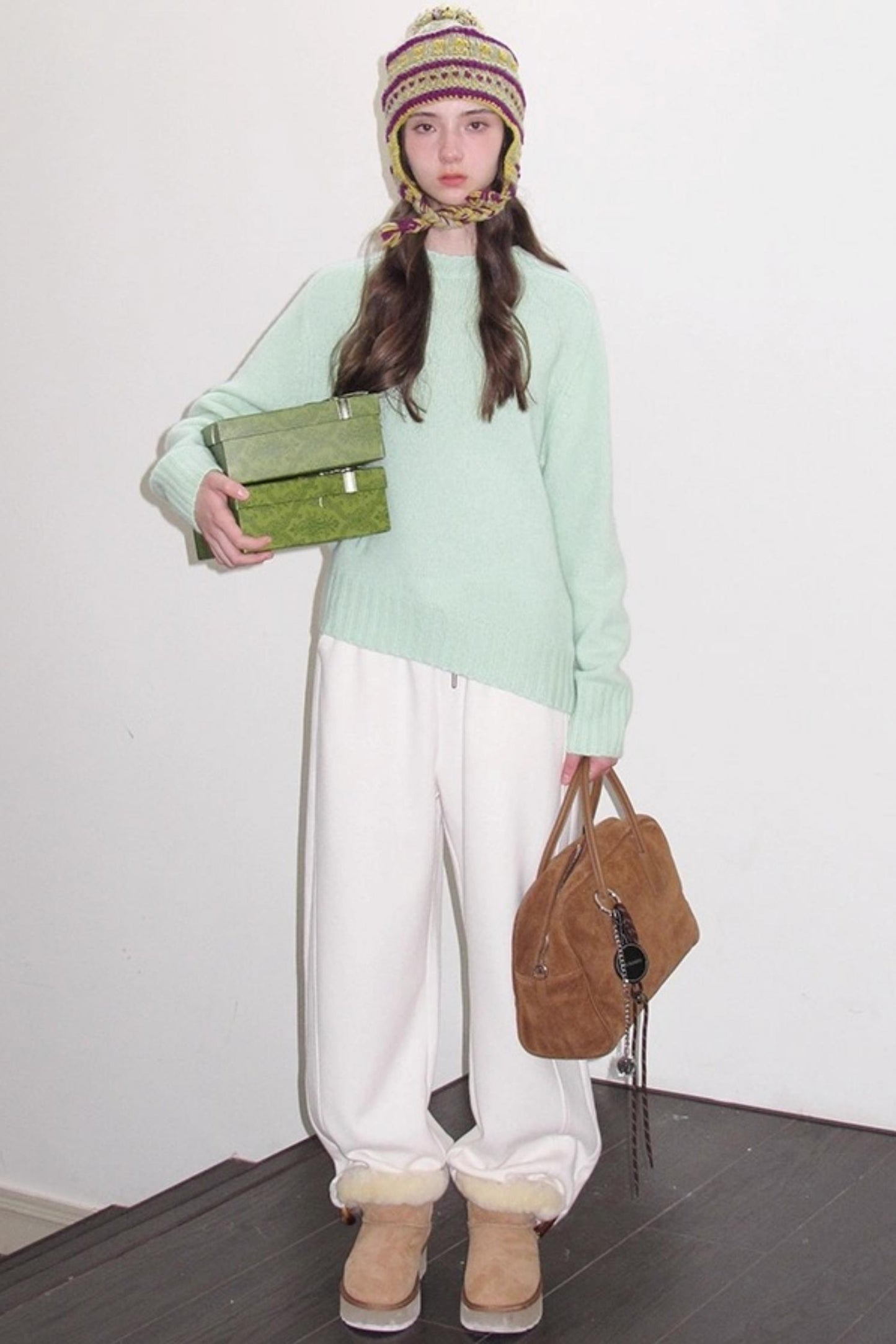 Mint Violet Slanted Hem Sweater