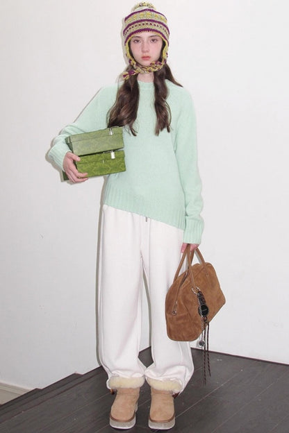 Mint Violet Slanted Hem Sweater