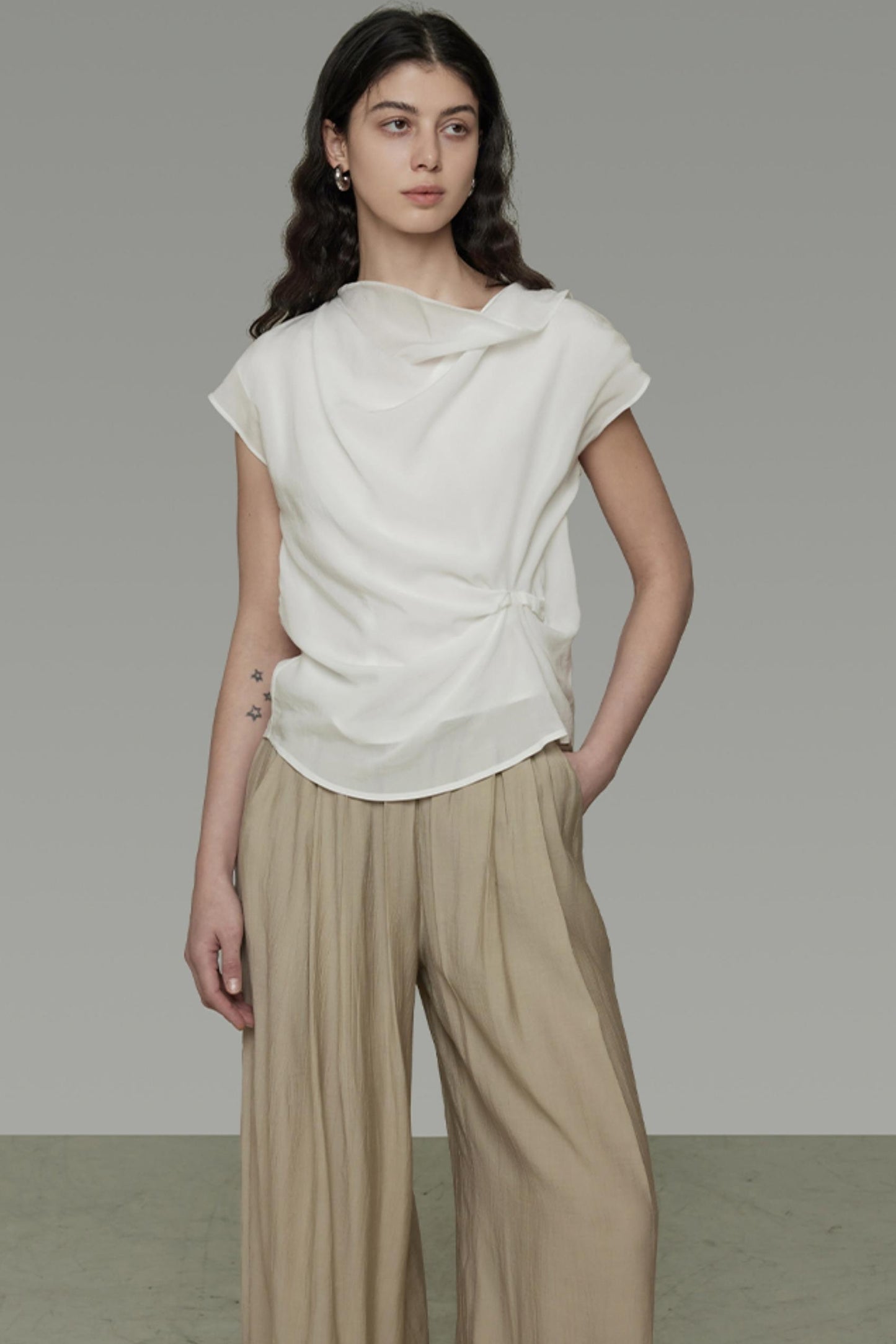 Irregular Neck White Blouse