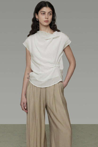 Irregular Neck White Blouse