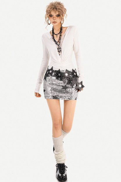 Y2K Metallic Sequin Mini Skirt