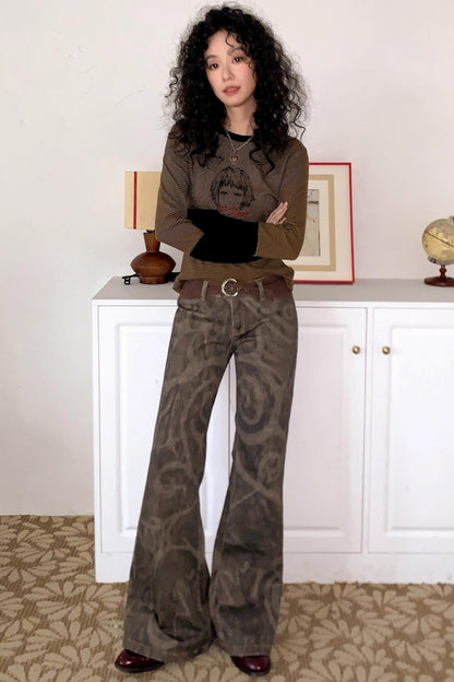 Tree Shadow Flared Denim Pants