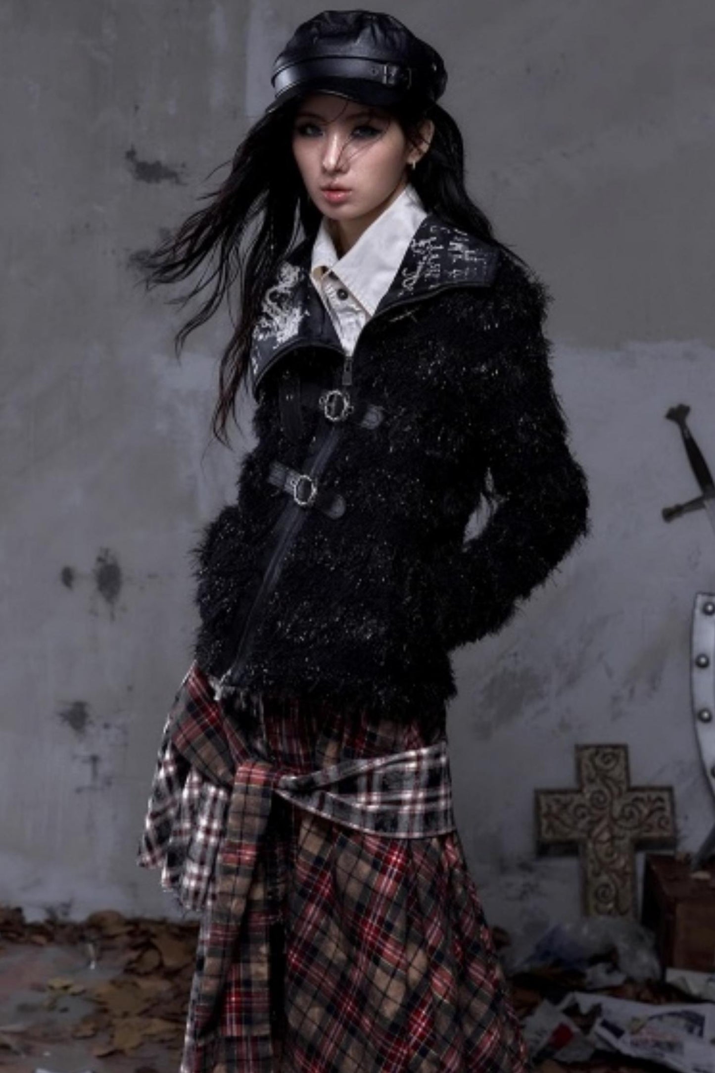 Vintage Dark Knight Plush Patchwork Coat