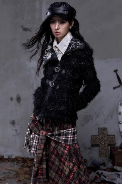 Vintage Dark Knight Plush Patchwork Coat