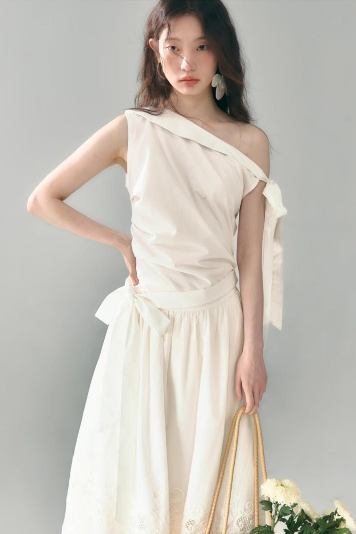 Sunshine Island Tencel Lace-Up Cinched Waist Dress