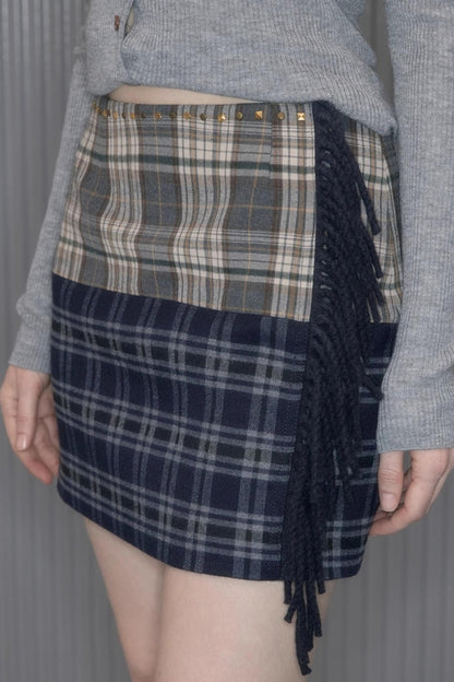 Retro Plaid Spliced Skirt