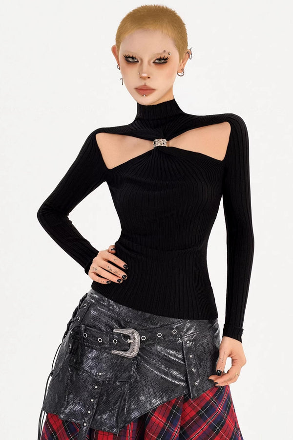 Black Hollow Knit Top