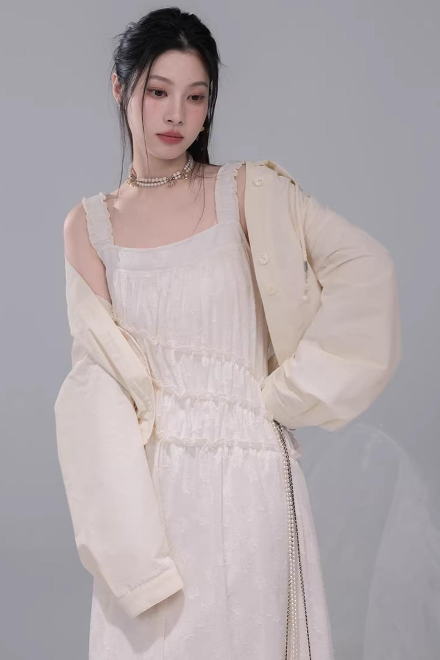 Apricot Jacquard Lace Dress