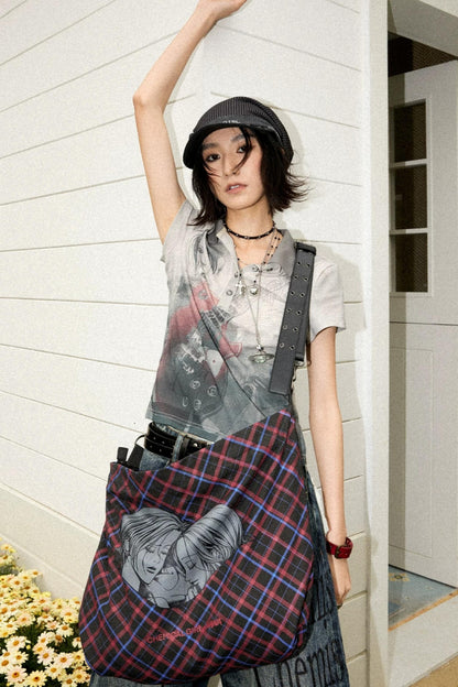 Retro Checkered Leather Canvas Bag
