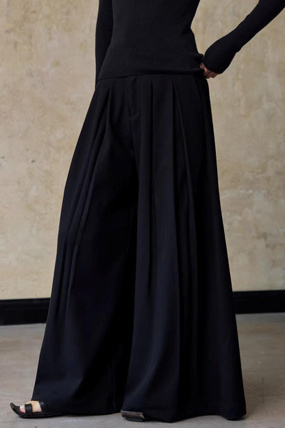 Autumn Black Wide-Leg Pants