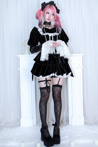 Black Velvet Lace Dress