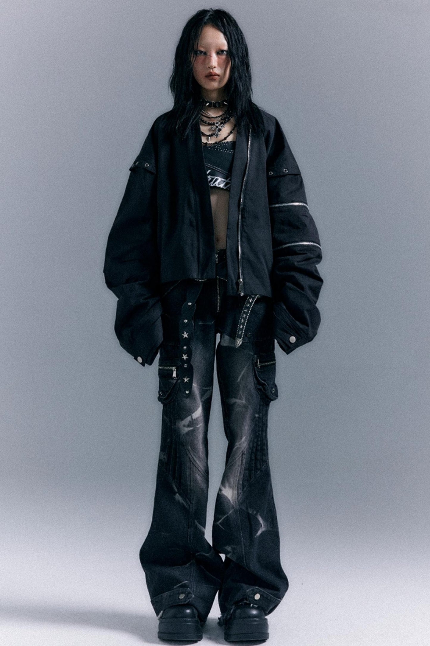 Vintage Studded Denim Flared Pants