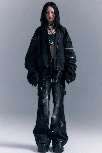 Vintage Studded Denim Flared Pants