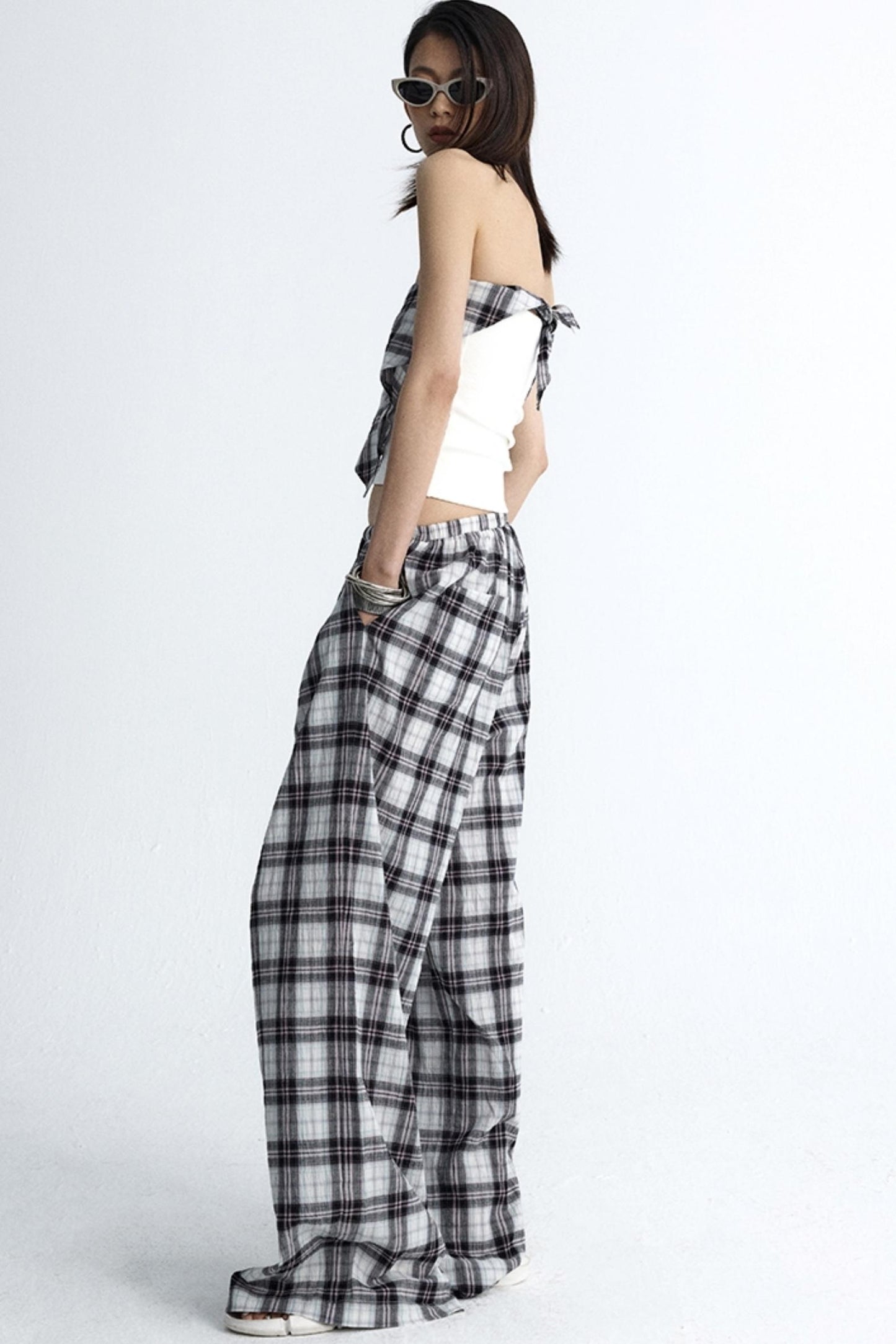 Plaid Wide-Leg Pants