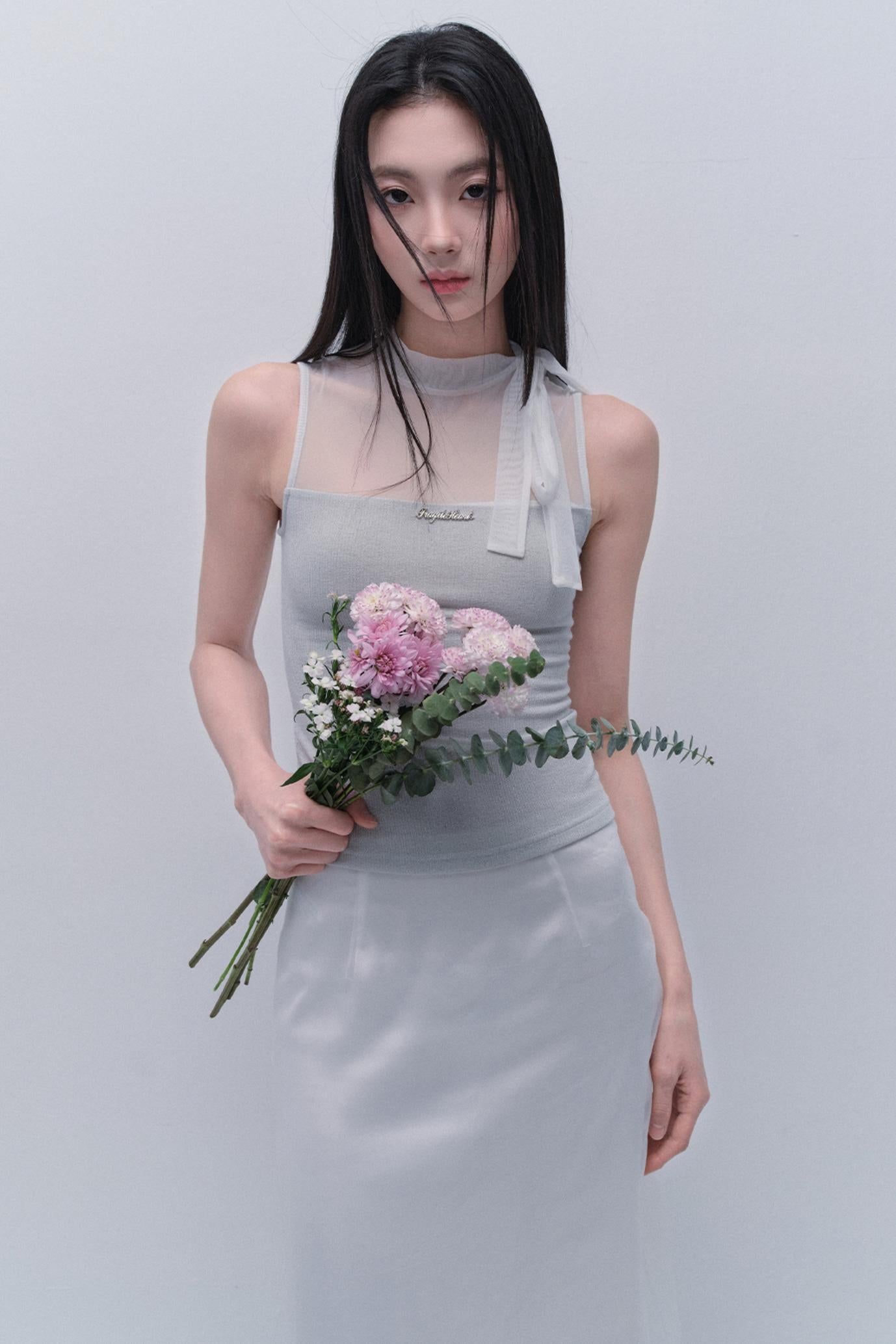 Hazy Cloud Mesh Vest & Slim Skirt Set-Up