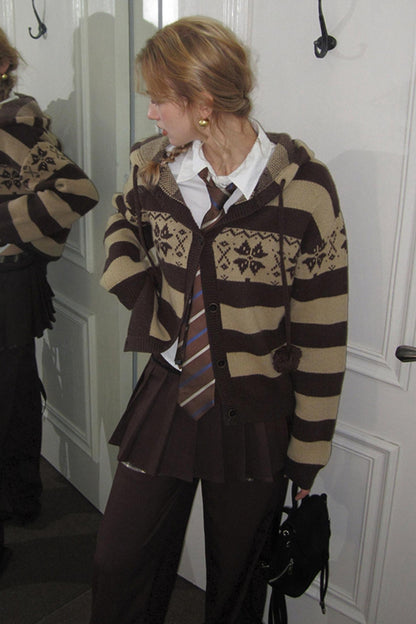 American Retro Fair Isle Wool Cardigan