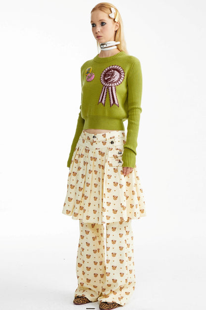 Detachable Pleated Two-Wear Slimming Culottes Pants Set