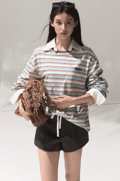 Contrasting Striped Long-Sleeve Shirt