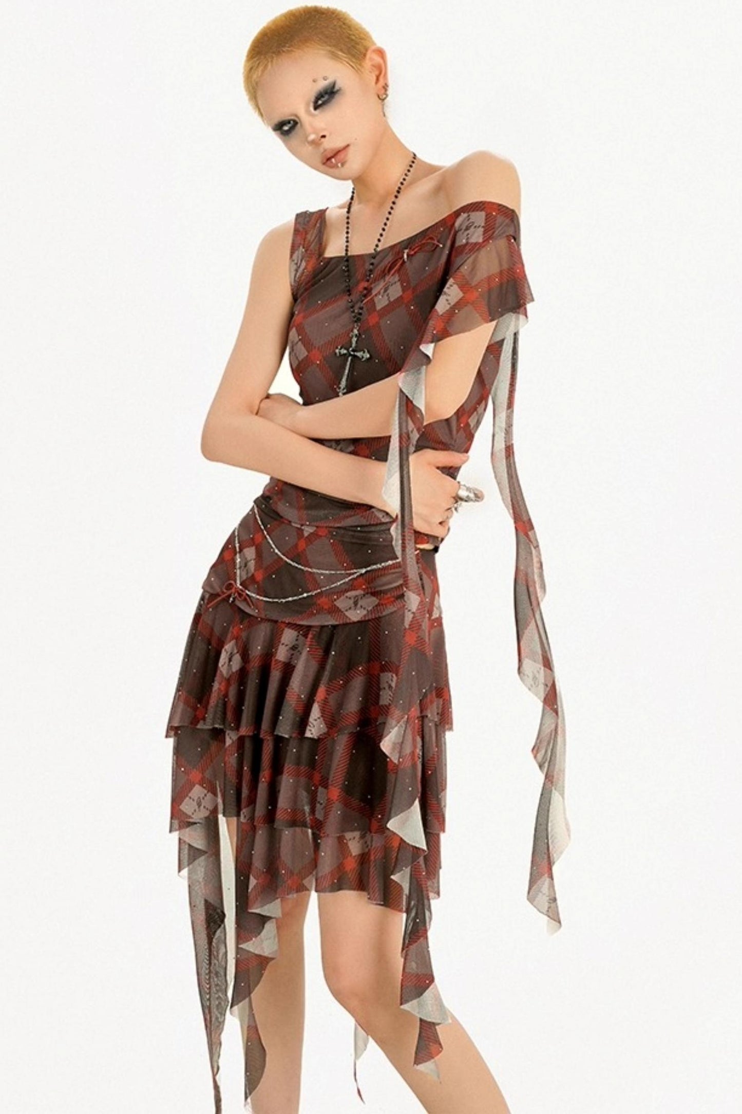 Retro Streamer Plaid Skirt Set