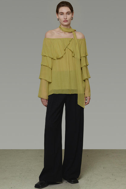 Ruffled Off-Shoulder Ruffled Shirt