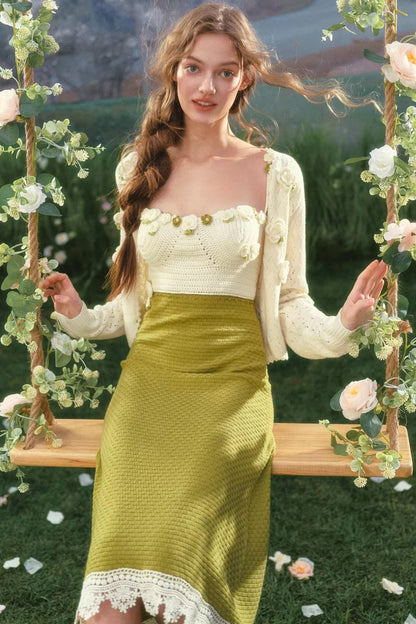French Pastoral Knit Camisole Dress Set-Up