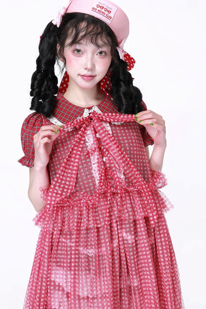 Retro Plaid Mesh Dress
