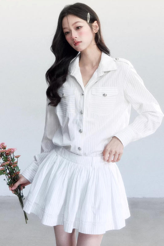Striped Intellectual Elegance Shirt Two-Piece Set-Up