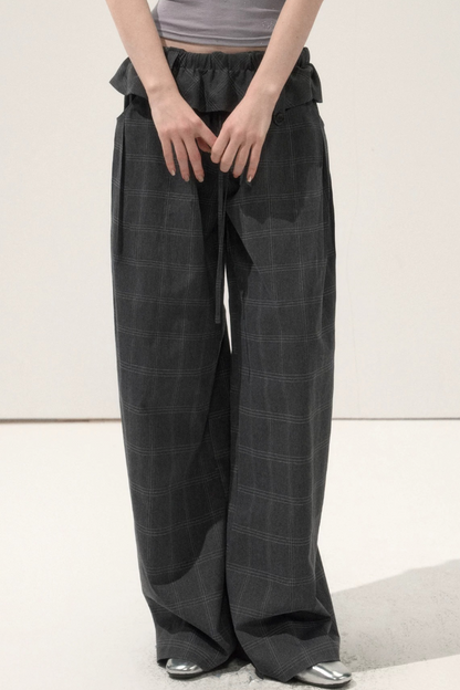 Folded Waistband Plaid Pants