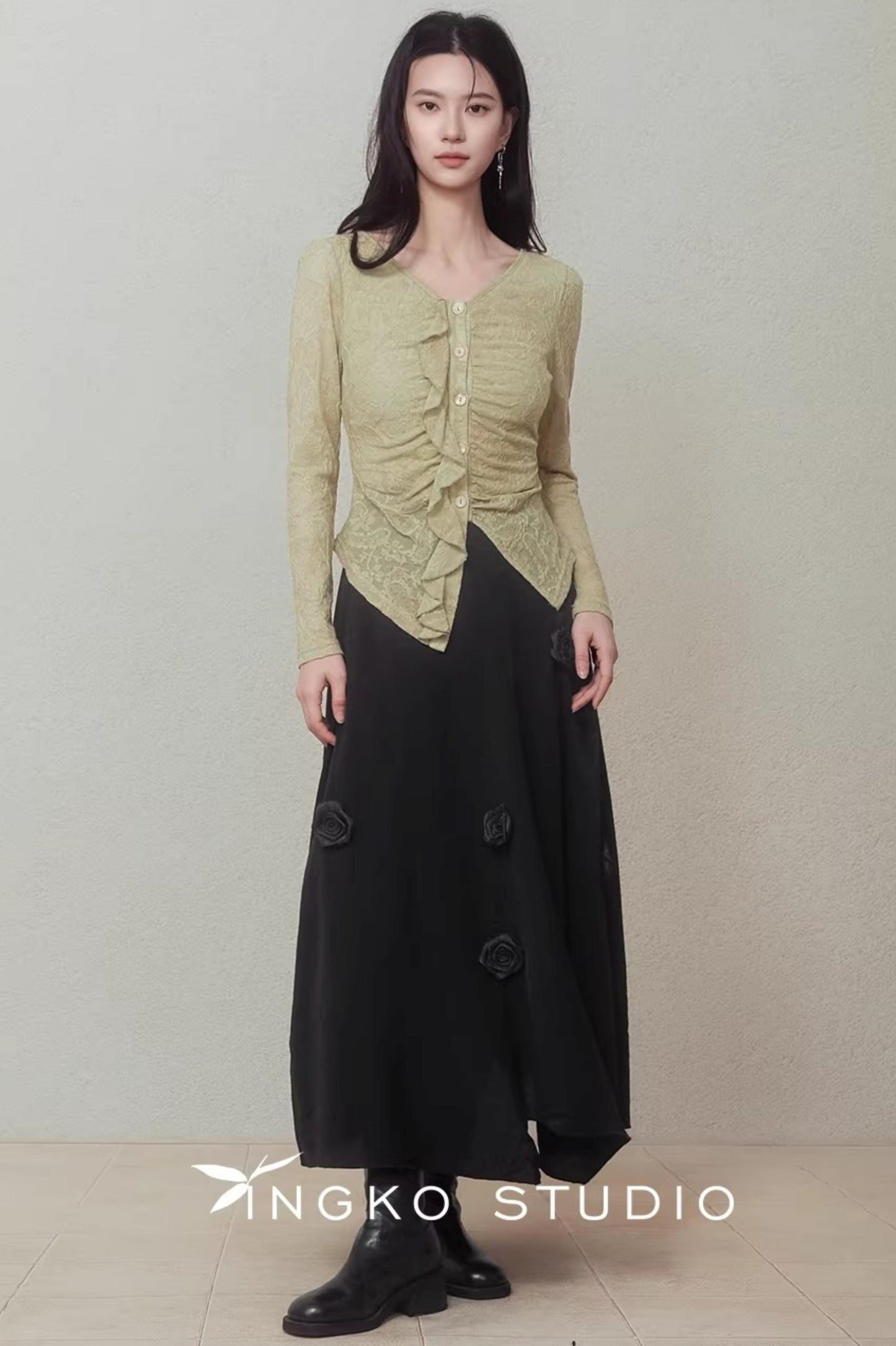 Night Black Floral Skirt