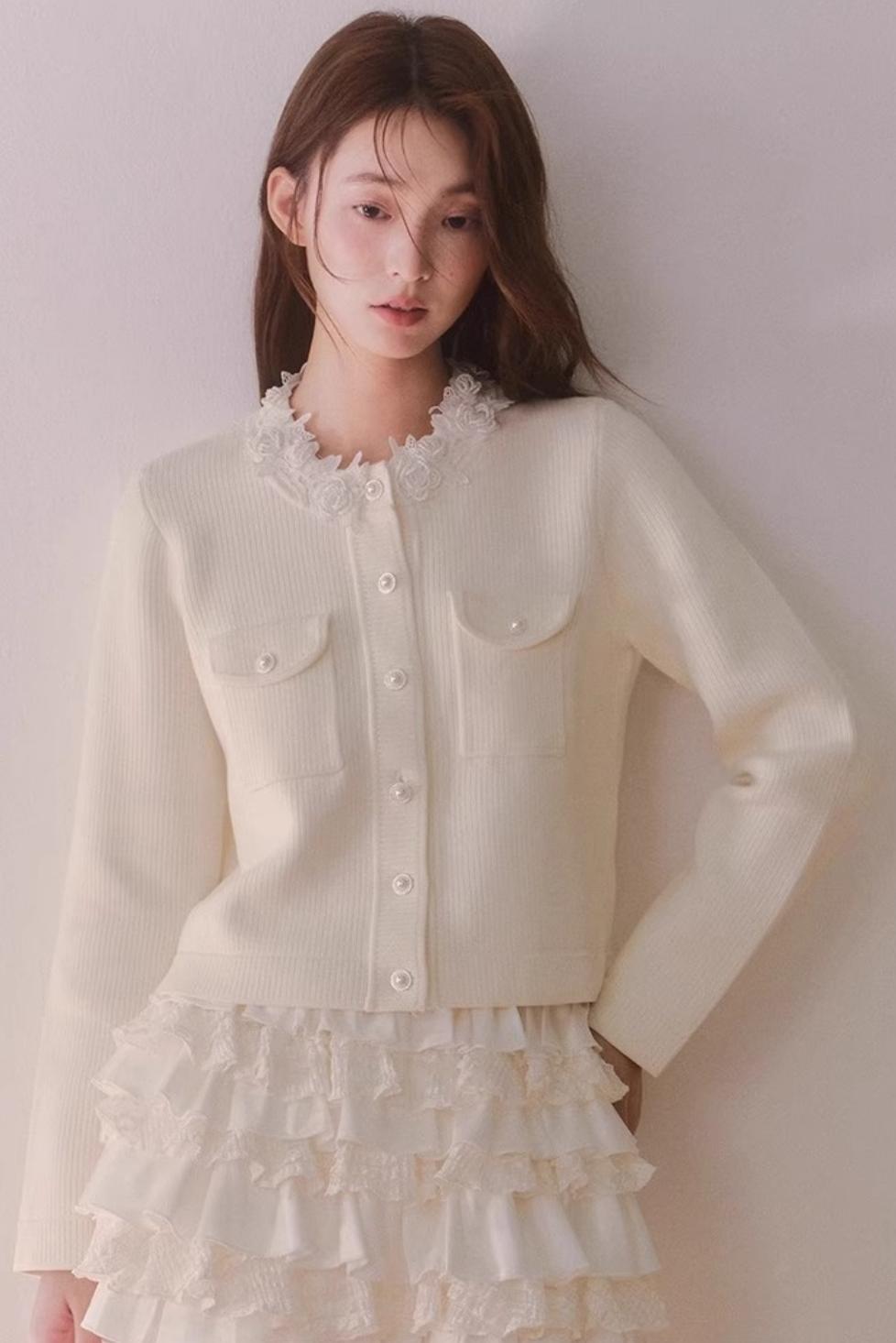 French Rose Lace Knitted Top