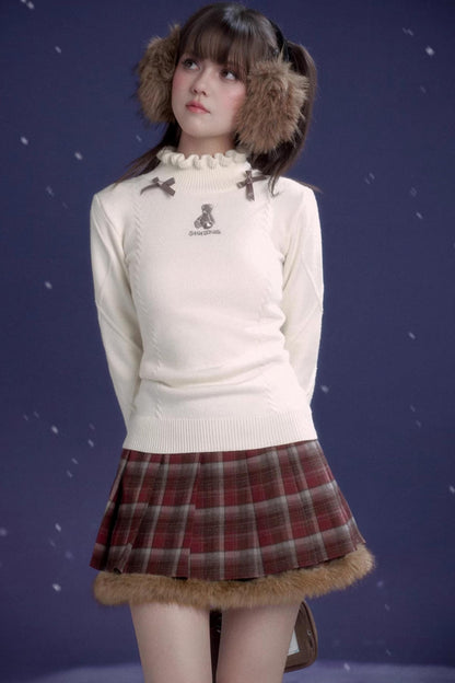 Sweet Red-Brown Plaid Skirt Set-Up