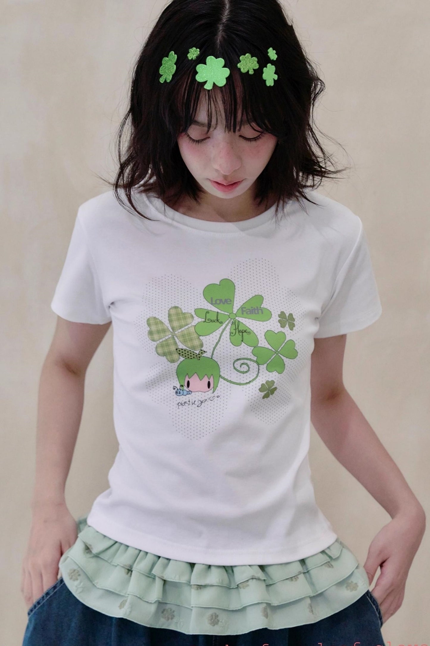 Four-Leaf Clover Print T-Shirt
