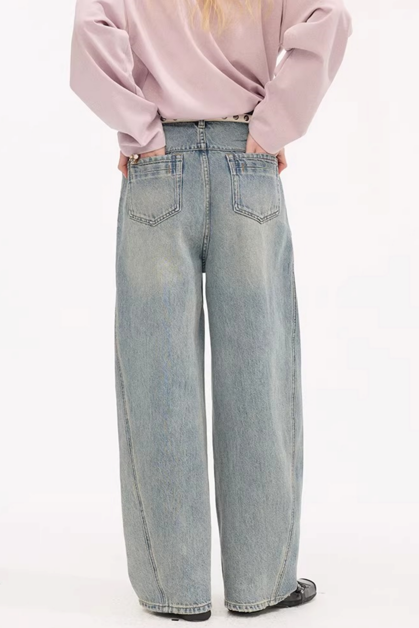 Split Curved Hem Denim Pants